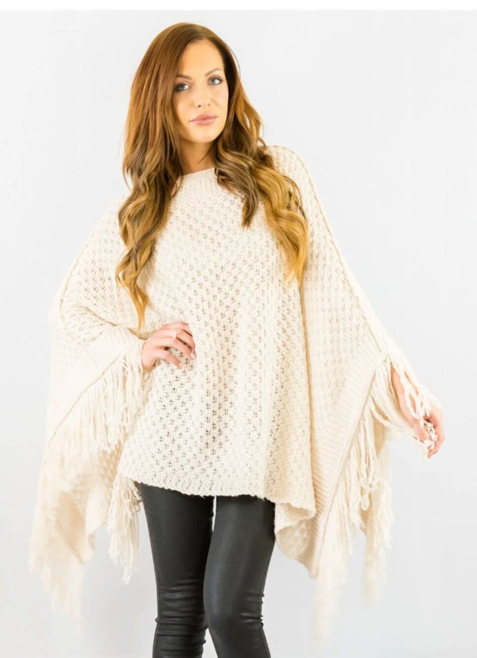 Elan Wandering Free Crochet Poncho One Size Boho Knit Layer Fringe